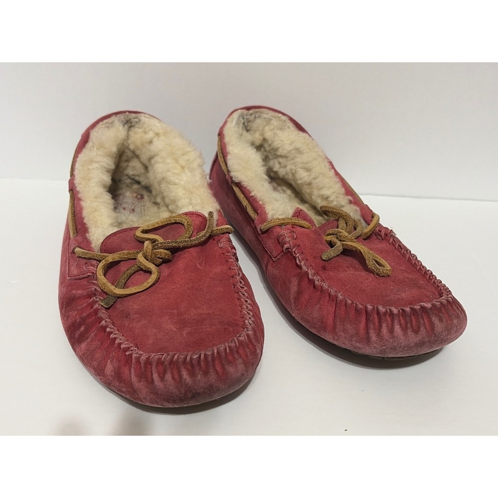 UGG Australia Ansley 5612 Pink Suede Sheepskin Moccasin Shoes Slippers Women's 7